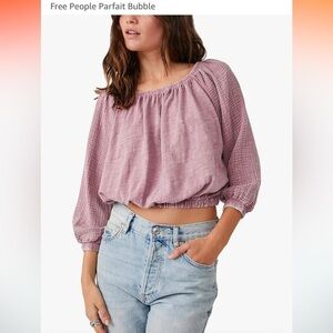 We The Free Parfait Bubble Top 
Dried Currant Top Cotton 
Cropped Off Shoulder